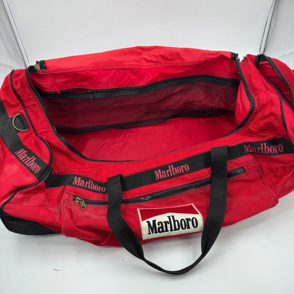 Vintage Marlboro‎ Adventure Team Red Rolling Duffel Bag Large Travel 30 Inch